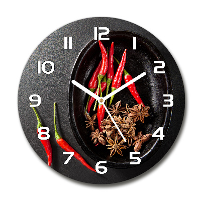Sklenené hodiny okrúhle Chilli papričky