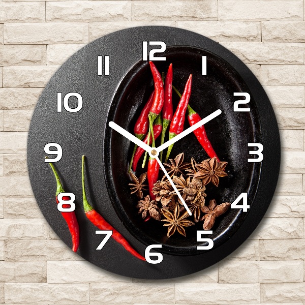Sklenené hodiny okrúhle Chilli papričky
