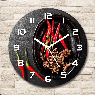Sklenené hodiny okrúhle Chilli papričky