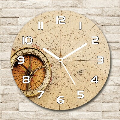 Sklenené nástenné hodiny okrúhle Kompas na mape