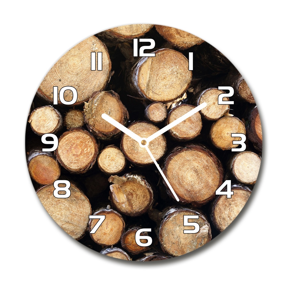 Sklenené nástenné hodiny okrúhle Polená dreva