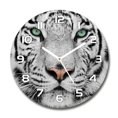 Sklenené hodiny okrúhle Biely tiger