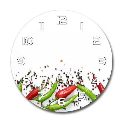 Sklenené hodiny okrúhle Chilli papričky