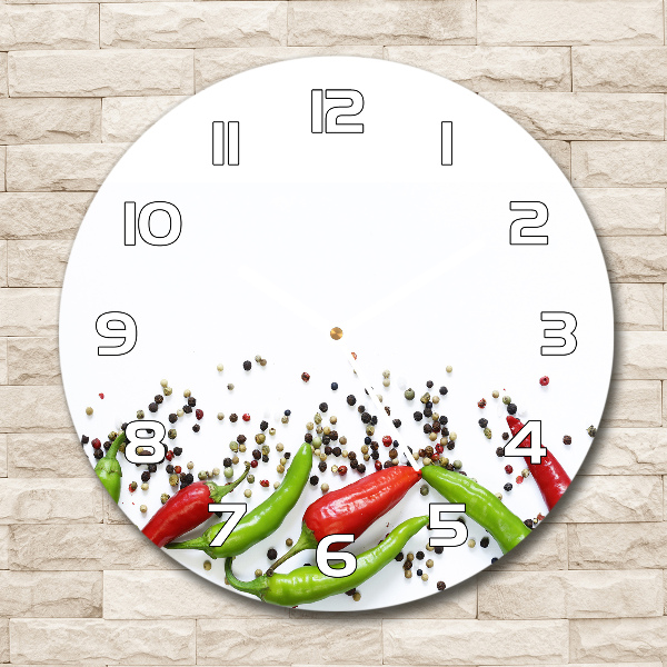 Sklenené hodiny okrúhle Chilli papričky