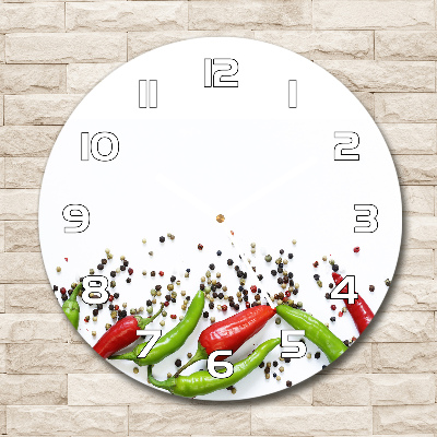Sklenené hodiny okrúhle Chilli papričky