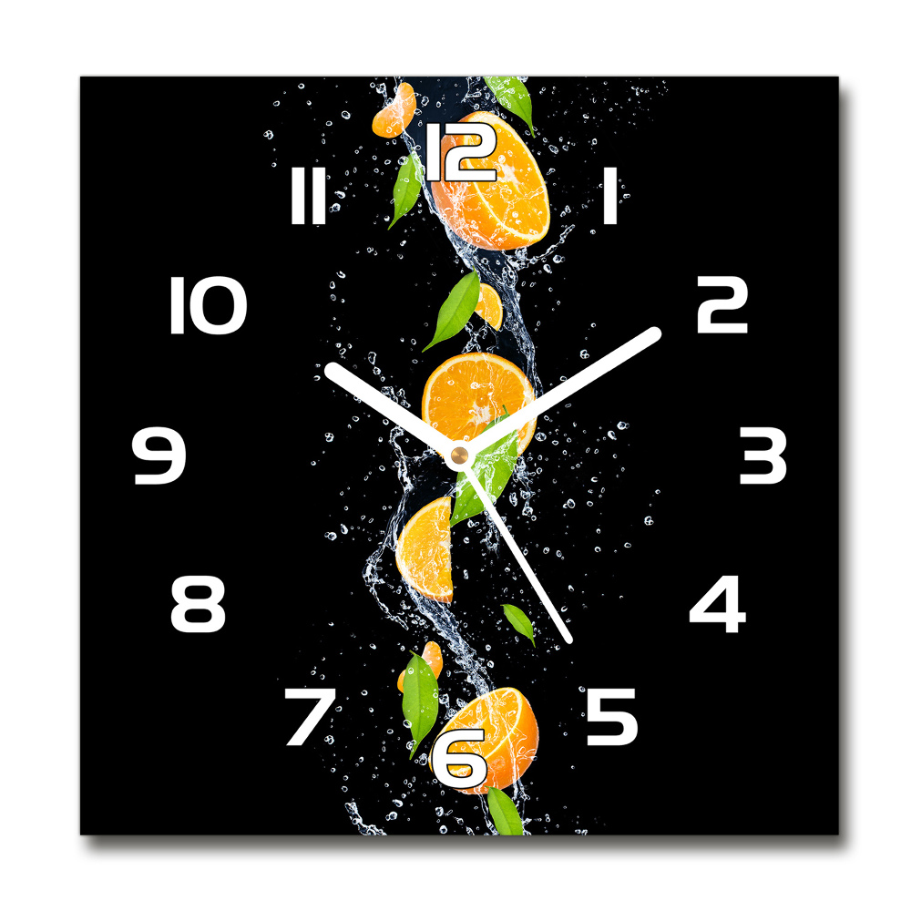 Sklenené hodiny okrúhle Pomaranče a voda