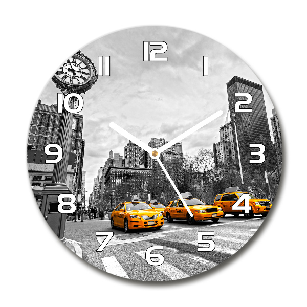 Sklenené hodiny okrúhle Taxi New York