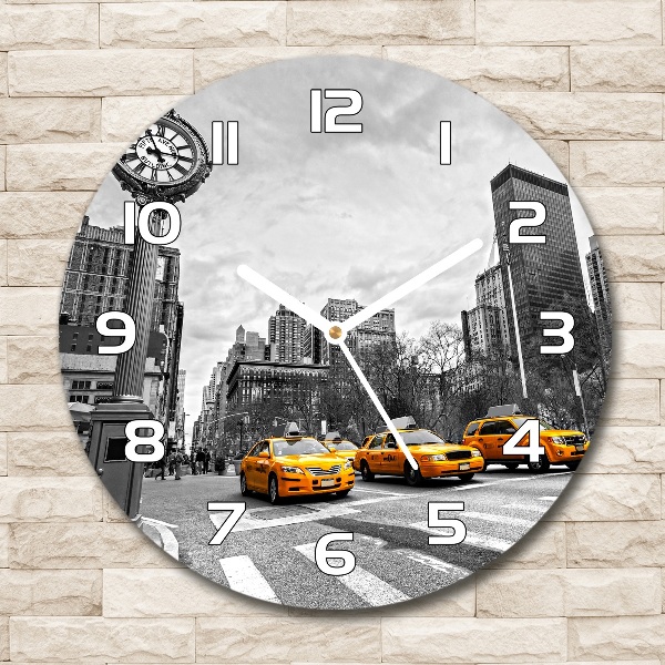 Sklenené hodiny okrúhle Taxi New York
