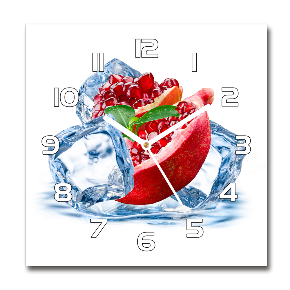 Sklenené hodiny okrúhle Granátové jablko s ľadom