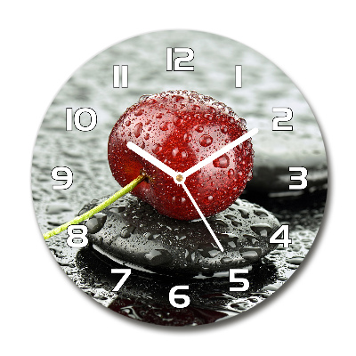 Sklenené hodiny okrúhle Čerešne v daždi