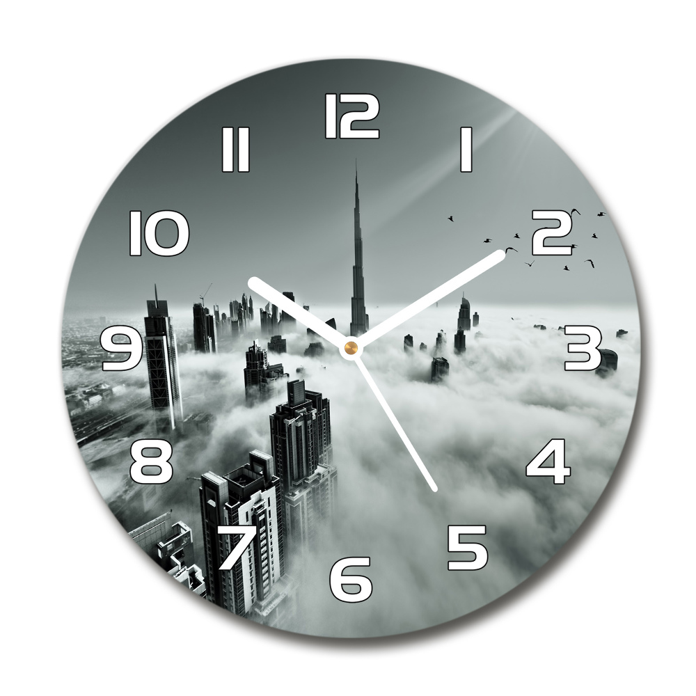 Sklenené hodiny okrúhle Hmla nad Dubajom