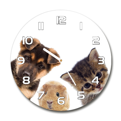 Sklenené hodiny okrúhle Domáce zvieratá
