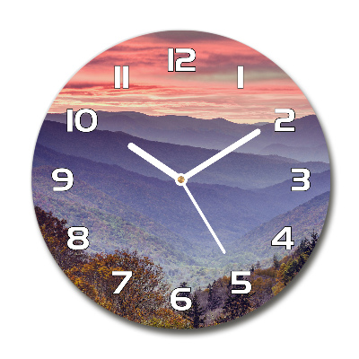Sklenené hodiny okrúhle Západ slnka hory
