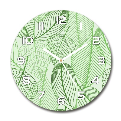 Sklenené hodiny okrúhle Listy vzor