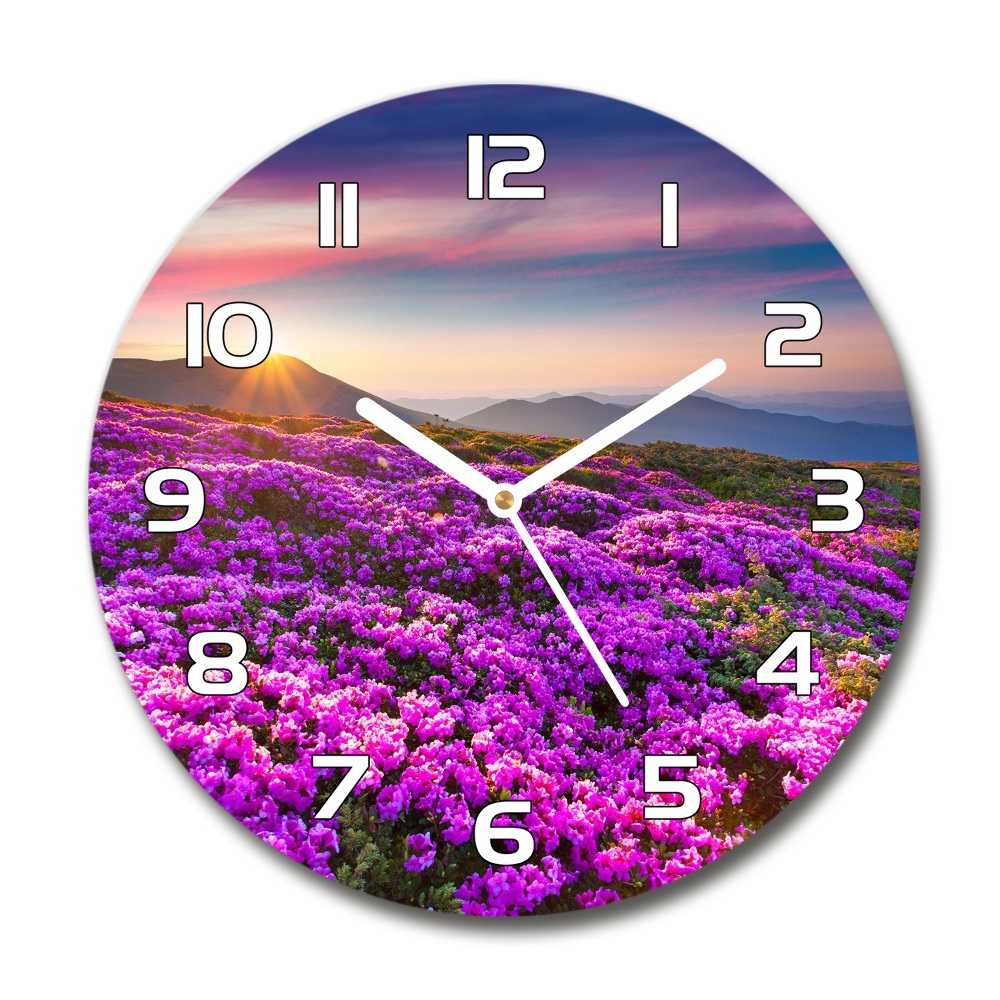 Sklenené hodiny okrúhle Kvety v horách