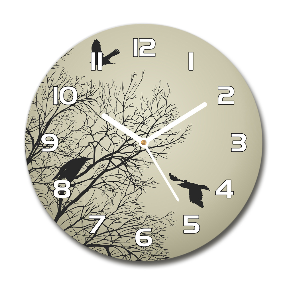 Sklenené hodiny okrúhle Vrany na strome