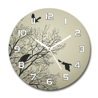 Sklenené hodiny okrúhle Vrany na strome