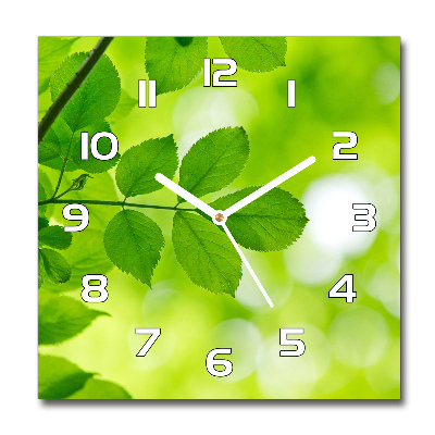 Sklenené hodiny okrúhle Zelená lístia