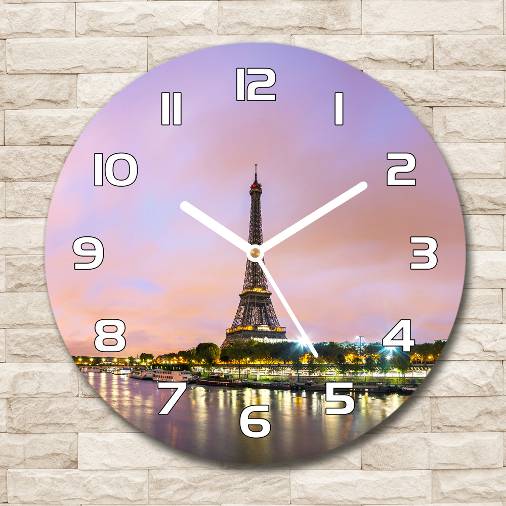 Sklenené hodiny okrúhle Eiffelova veža Paríž