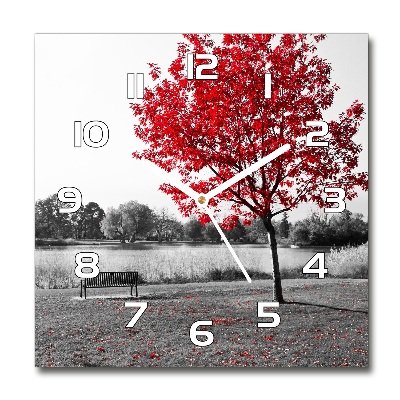 Sklenené nástenné hodiny okrúhle Červený strom