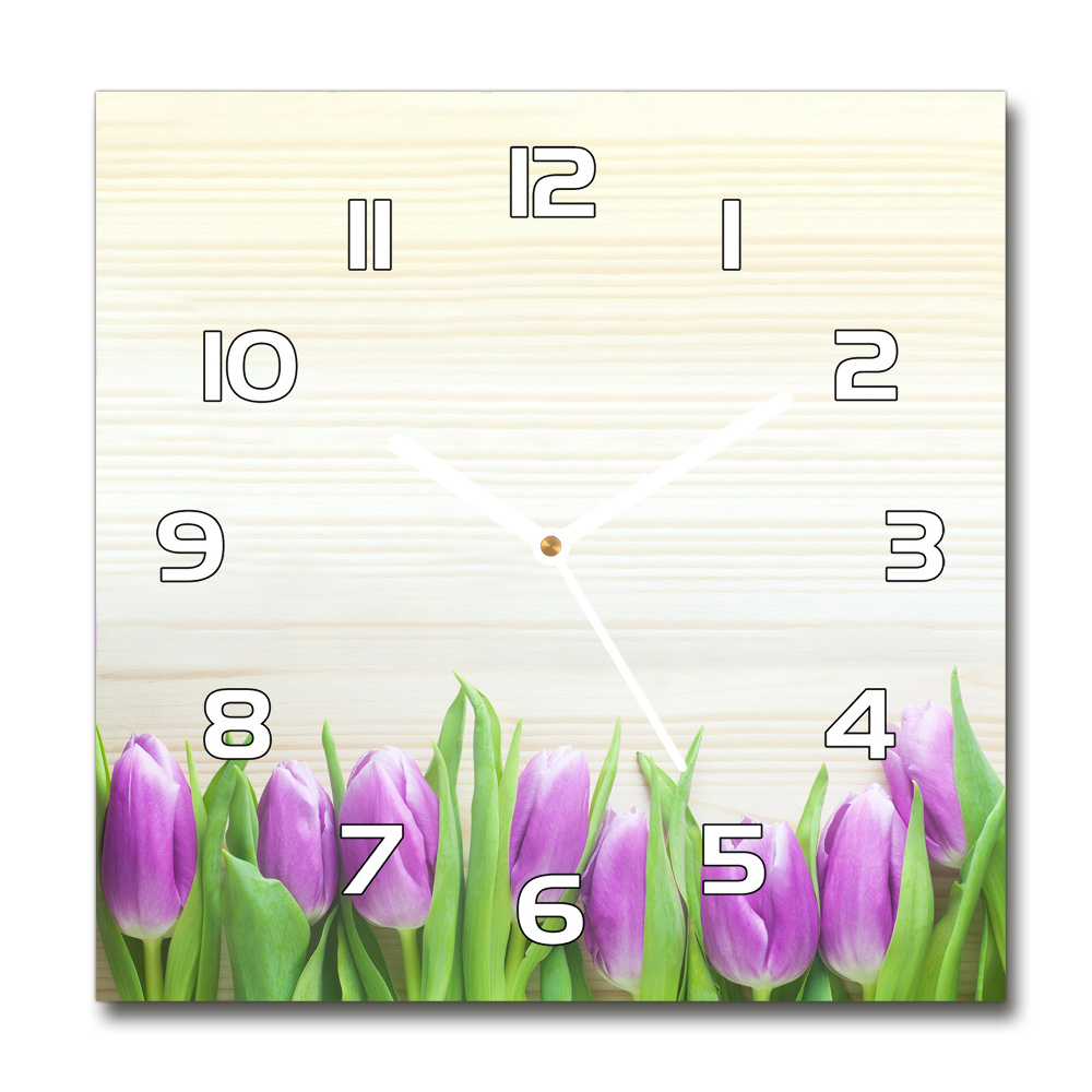 Sklenené hodiny okrúhle Fialové tulipány