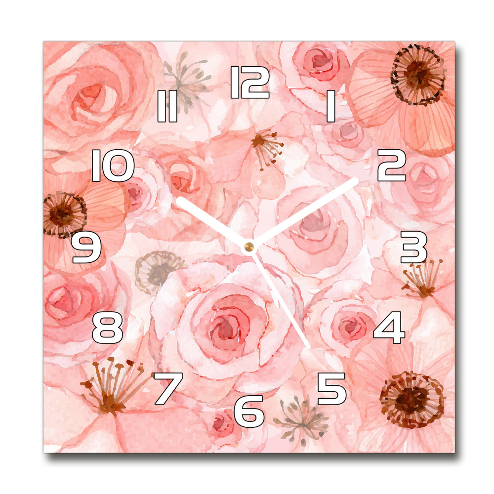 Sklenené hodiny okrúhle Kvetinový vzor