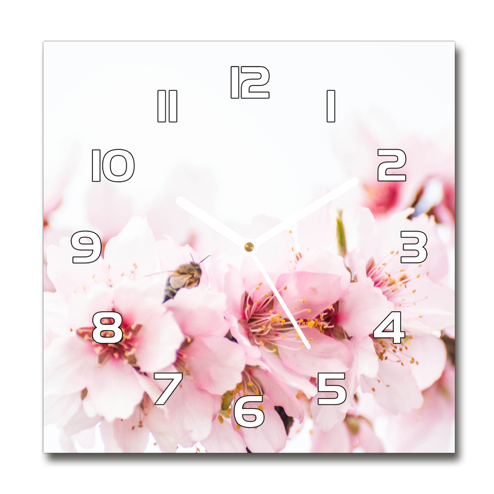 Sklenené hodiny okrúhle Kvety višne