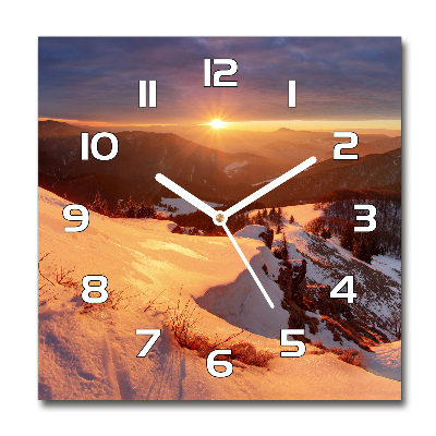 Sklenené nástenné hodiny okrúhle Zima v horách