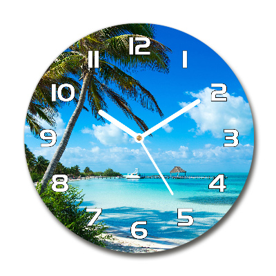 Sklenené nástenné hodiny okrúhle Tropická pláž