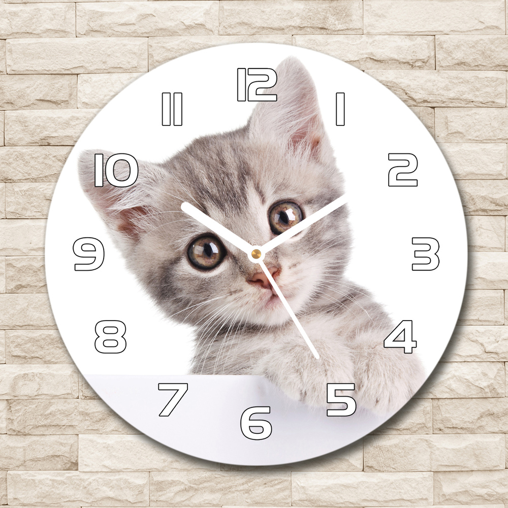 Sklenené hodiny okrúhle Sivá mačka