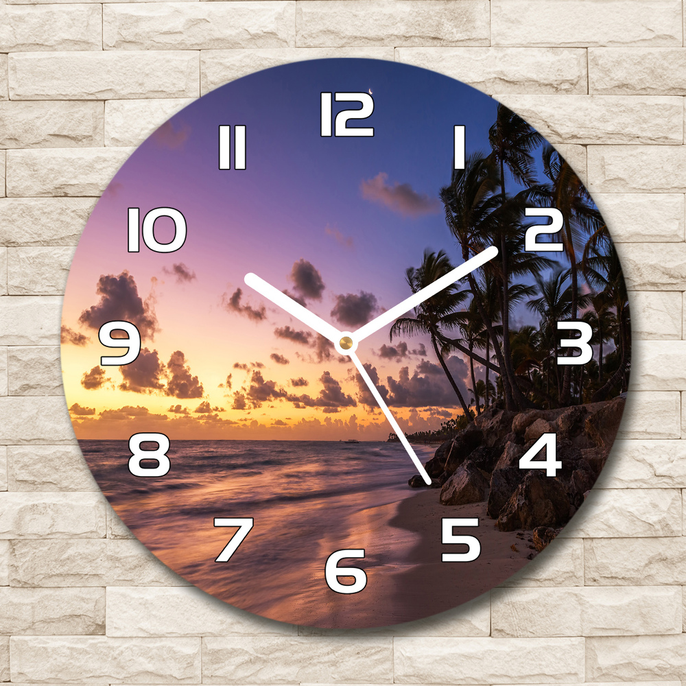 Sklenené hodiny okrúhle Západ slnka na pláži