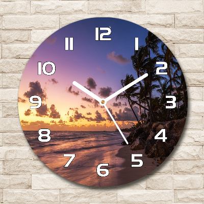 Sklenené hodiny okrúhle Západ slnka na pláži