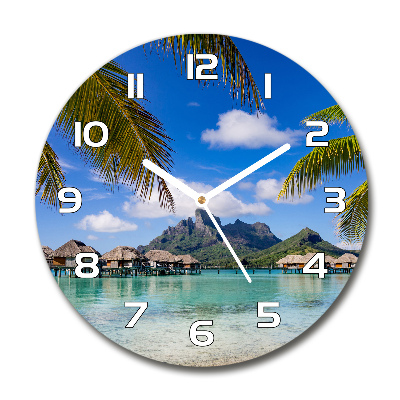 Sklenené nástenné hodiny okrúhle Palmy na Bora Bora