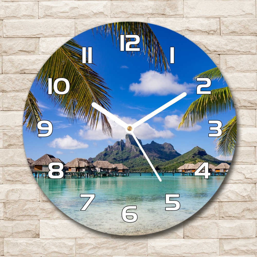 Sklenené nástenné hodiny okrúhle Palmy na Bora Bora