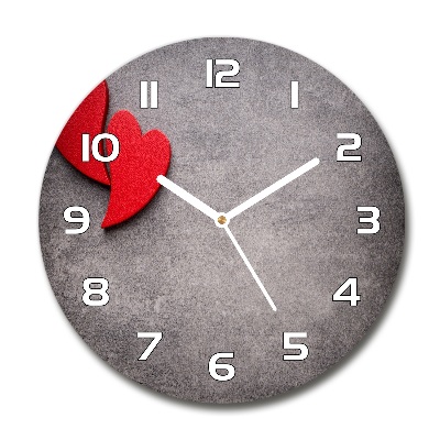 Sklenené nástenné hodiny okrúhle Červená srdce