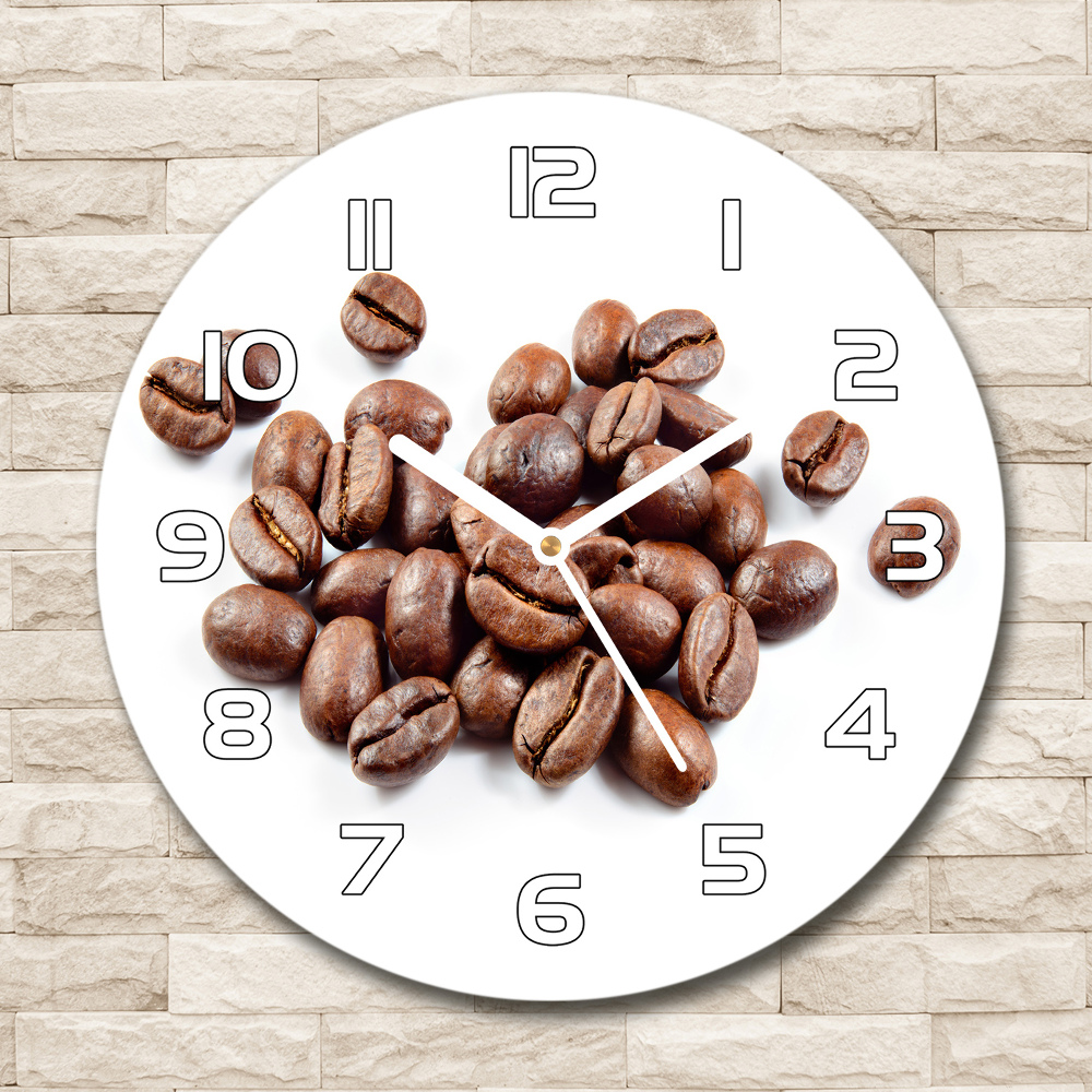 Sklenené nástenné hodiny okrúhle Zrnká kávy