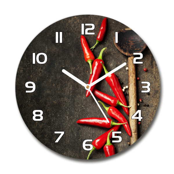 Sklenené nástenné hodiny okrúhle Chilli papričky