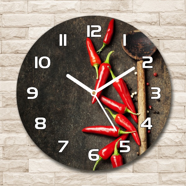 Sklenené nástenné hodiny okrúhle Chilli papričky
