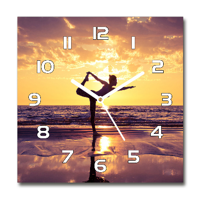Sklenené hodiny okrúhle Joga na pláži