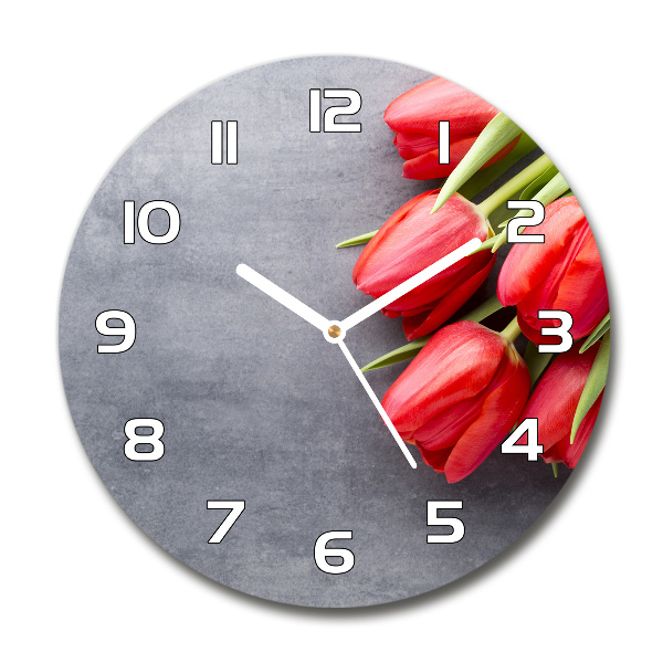 Sklenené hodiny okrúhle Červené tulipány