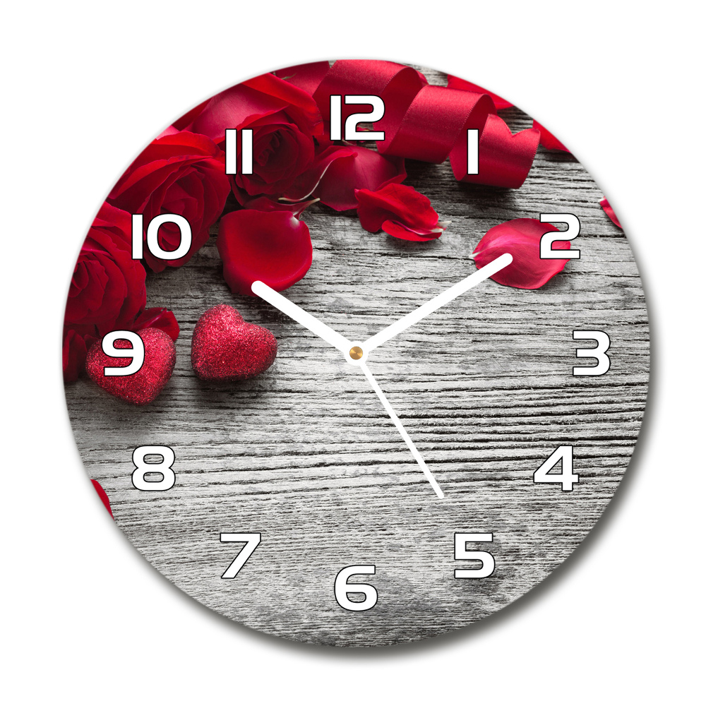 Sklenené nástenné hodiny okrúhle Červené ruže