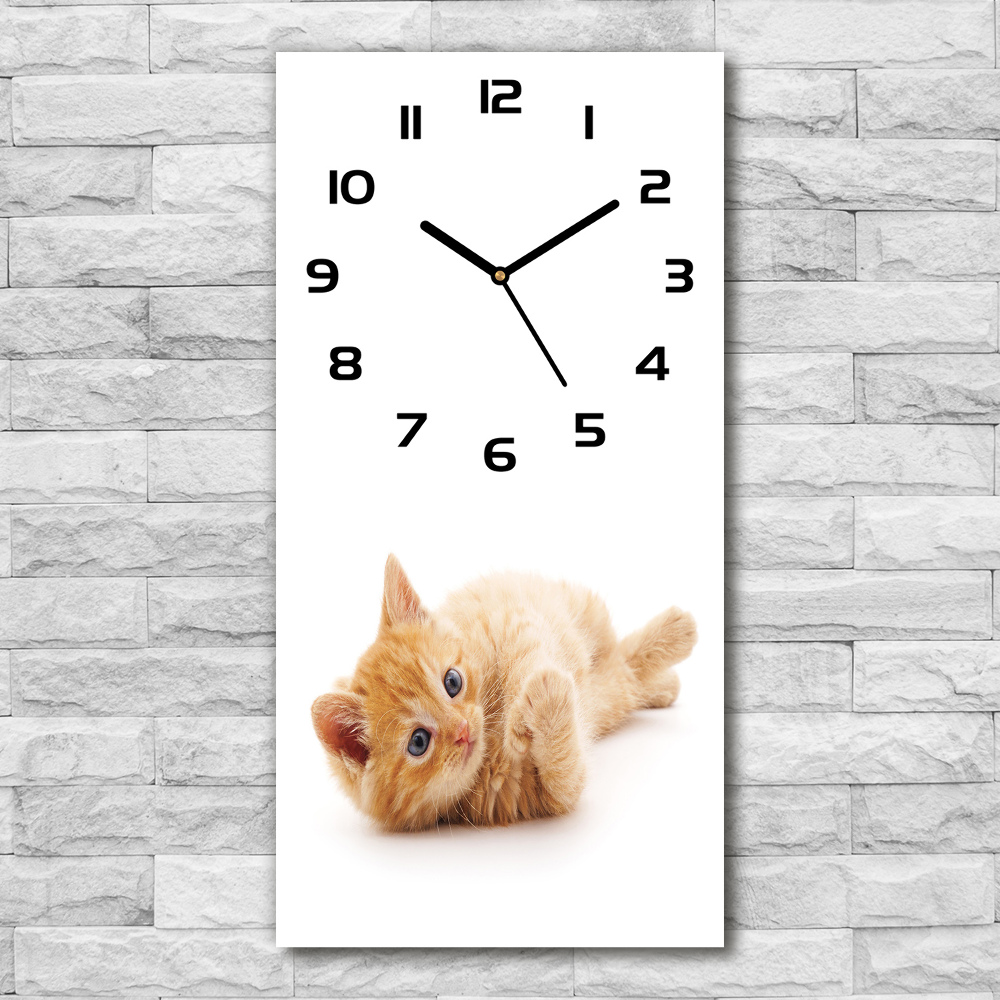 Nástenné sklenené hodiny Malá červená mačka