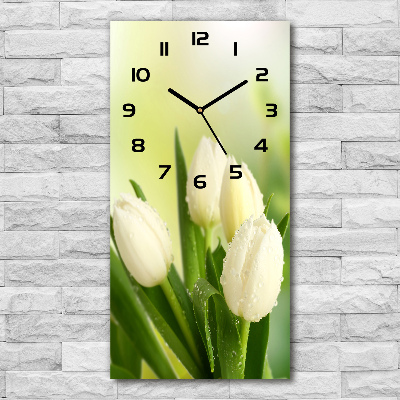 Nástenné sklenené hodiny Biele tulipány