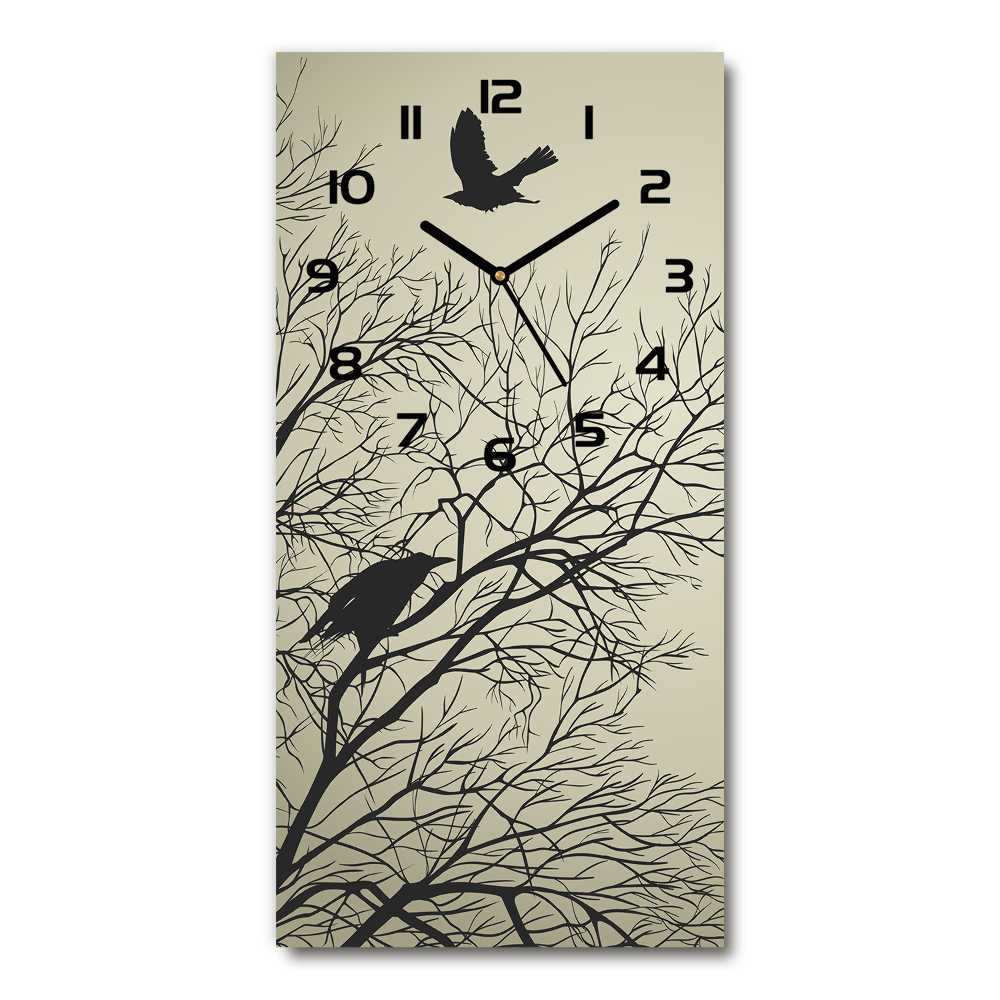 Nástenné hodiny tiché Vrany na strome