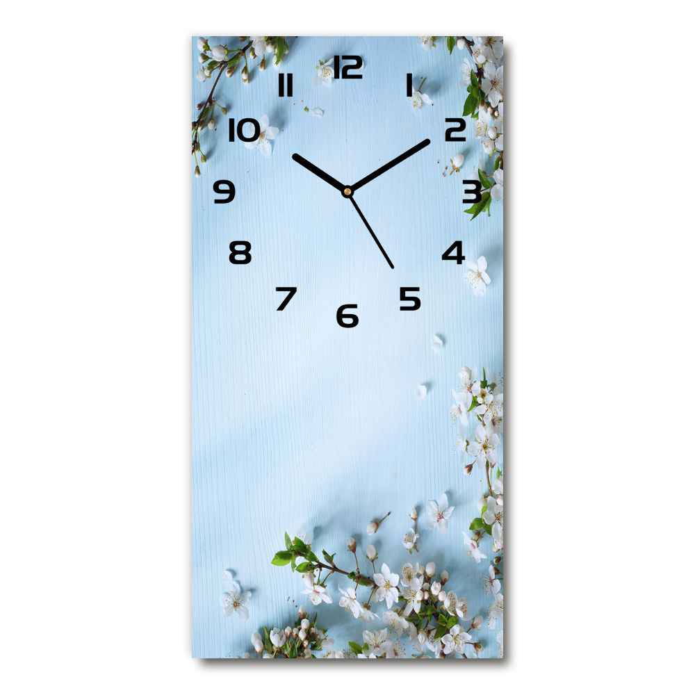 Nástenné sklenené hodiny Kvety višne