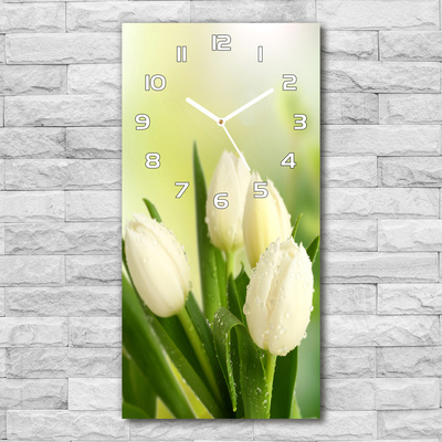 Nástenné sklenené hodiny Biele tulipány