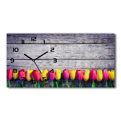 Vodorovné Sklenené hodiny na stenu Tulipány na strome