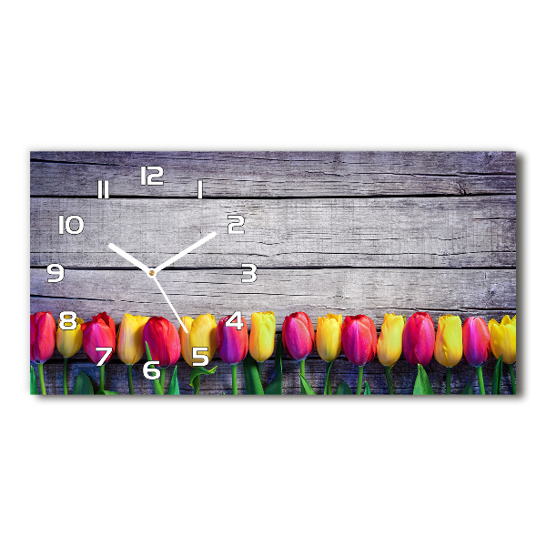 Vodorovné Sklenené hodiny na stenu Tulipány na strome