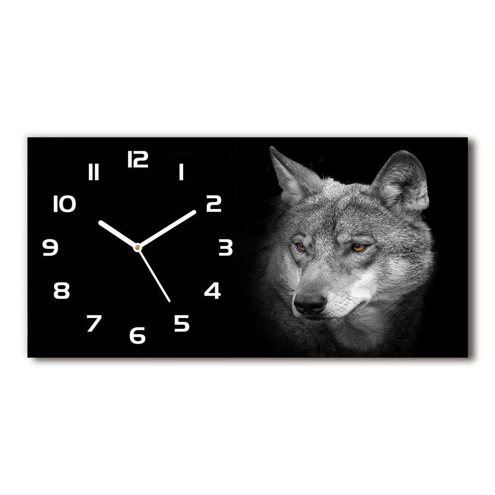 Vodorovné Moderné sklenené hodiny na stenu Vlk