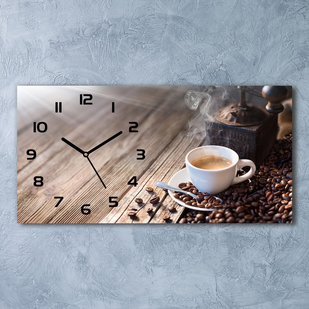 Vodorovné Sklenené hodiny na stenu tiché Ranná káva